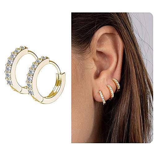 Small Hoop Earrings, 14K Gold Huggie Cubic Zirconia Cartilage Earring for Womensec0